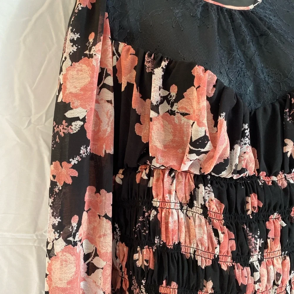 Free People Black and Pink Lace top